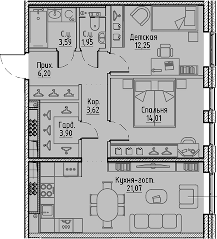 2-комнатная квартира 66.59 м², 10/10 эт., ЖК «LEGENDA Сампсониевский 32»